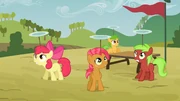 Babs Seed with Apple Bloom in the obstacle course.