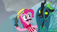 Pinkie appears with a Chrysalis doll S9E25