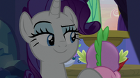 Rarity talks to Spike from behind S9E19