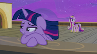 Twilight Sparkle sulking at the edge of the deck S7E22
