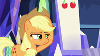 Applejack looking annoyed at Pinkie S9E14