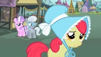 Diamond Tiara and Silver Spoon, looking at Apple Bloom.