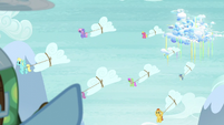 Pegasi bringing the snow clouds down from Cloudsdale S5E5