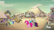 Pinkie, Rainbow, and A.K. enter Somnambula Village S7E18