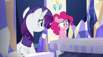 Pinkie and Rarity at their thrones; Pinkie feeling nervous S5E19