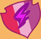 Wing with a lightning bolt inside on a red, pink, and purple shield