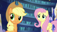 AJ and Fluttershy listen to Rarity S5E21