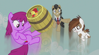 Berryshine, Filthy Rich, and Pipsqueak flying upward S5E9
