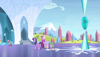 Twilight, Cadance, and Spike walk to the palace S4E24