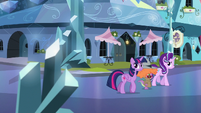 Twilight, Starlight, and Spike in the empty Empire S6E16