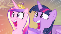 Twilight and Cadance screaming S4E11