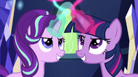 Twilight and Starlight using their magic S6E12