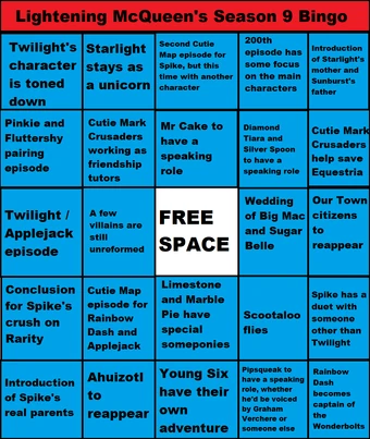 User Blog Lightening Mcqueen Season 9 Bingo My Little Pony Friendship Is Magic Wiki Fandom 1 2 3 4 5 6 7 8 9 unknown. my little pony friendship is magic wiki