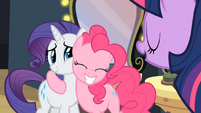 Rarity and Pinkie Pie smile hug S2E11