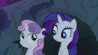 Rarity and Sweetie Belle looking at each other S3E06