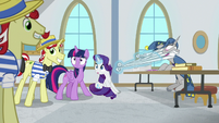 Twilight and Rarity see Flam enter S8E16