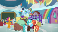 Rainbow tosses a book to Ocellus S9E15