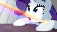 Rarity looking up at the gem lights S5E14