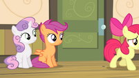 Sweetie and Scootaloo sees Apple Bloom walking S4E17