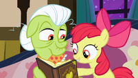 Apple Bloom points to a picture in the album S3E08
