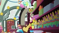 Discord looking at napkins on the shelf S7E12