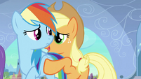 Applejack about to push Rainbow away S3E2