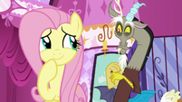 Fluttershy giggles; Discord smiles S5E22