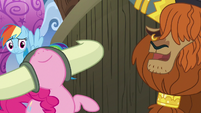 Pinkie Pie about to horn-bump with Rutherford S7E11