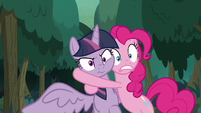 Pinkie Pie grabbing fake Twilight in shock S8E13