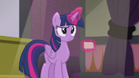 Twilight looking coyly at Spike S5E25