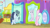 Shady Daze and Winter Lotus in front of fun house mirrors S9E22