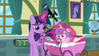 Twilight Sparkle places Flurry Heart in her stroller S7E3