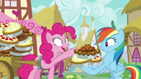 Pinkie Pie gives Rainbow Dash three more pies S7E23