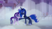 Princess Luna putting a hoof on Starlight Glimmer S6E25