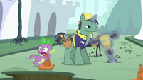 Spike hanging onto a safety cone S5E10