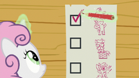 Sweetie Belle checking off the checklist S8E12