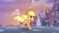Applejack chases contest ponies with a lasso S7E9