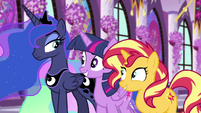 Luna raises an eyebrow at Twilight and Sunset EGFF