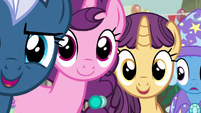 Night Glider and Sugar Belle uncomfortably close to Starlight S6E25