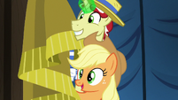 Applejack and Flim await Gladmane's confession S6E20