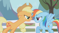 Applejack challenges Rainbow Dash to a hoof wrestle S01E03