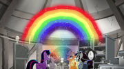 Rainbow appears over Twi, AJ, and friends MLPRR