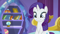 Rarity smiling cutely at Spike S9E19