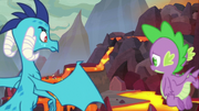 Spike and Ember observe the other dragons S9E9