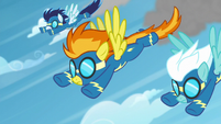 The Wonderbolts flying through the sky S6E7