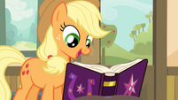 Applejack looking at the journal S4E09