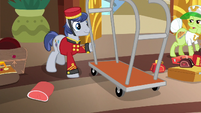 Bell Hop Pony appears with luggage cart S8E5