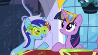 Minuette reminds Twilight of Moon Dancer's party S5E12