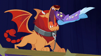 Trixie flying into the manticore's mouth S6E6