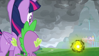 Twilight and Spike see a vortex open S9E25